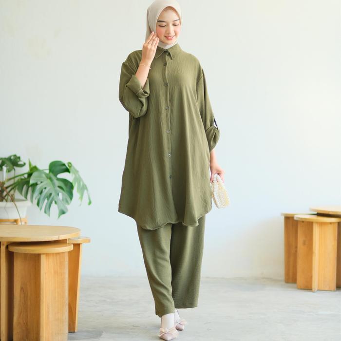 Akcel Setelan Tekstur Ld 140 160 Xxxxxl Super Jumbo Oneset Wanita Crinkle Airflow Crincle Polos 5l