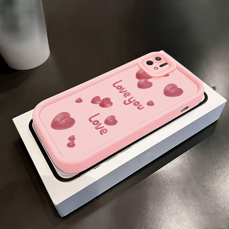 Casing Hp untuk OPPO A16K A16E Case Hati Manis Berwarna Pink Kasing Silicone Full Cover Softcase Kes