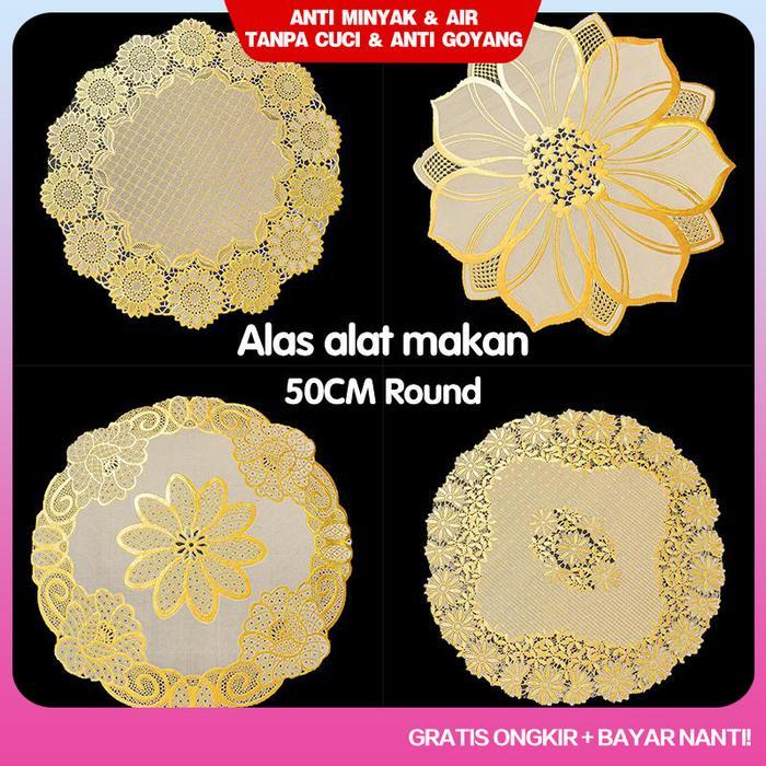 <COD> Loyal Bosque Taplak Meja Tamu Bulat Gold dan Silver Anti Air 50CM Round / Taplak Meja Bordir
