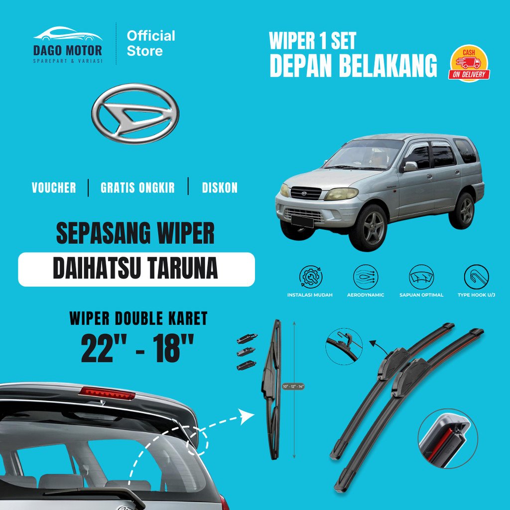 Wiper Daihatsu Taruna Dual Kaca Mobil Paket 1 Set Depan Belakang