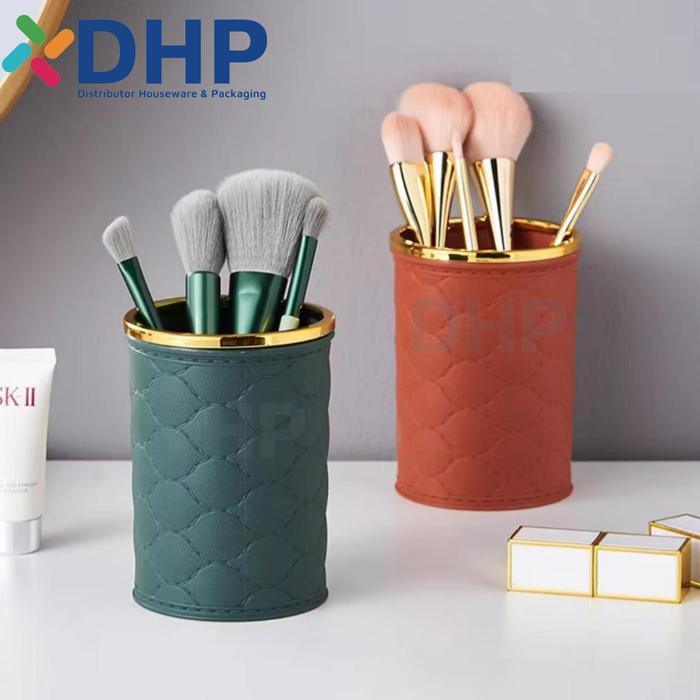 Tempat Kuas [BULAT] Make Up Kosmetik / Rak Alat Tulis Plastik Pensil Motif Kain / Makeup Brush