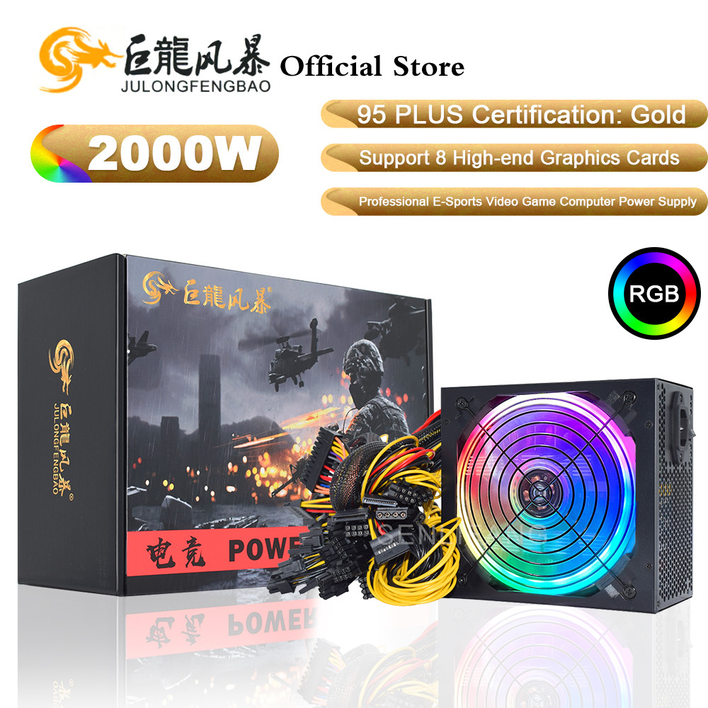Connectable 8GPU 95% Efficiency ETH Bitcoin ETC RVN Mining Psu RGB ATX 2000w Power Supply For All Ki