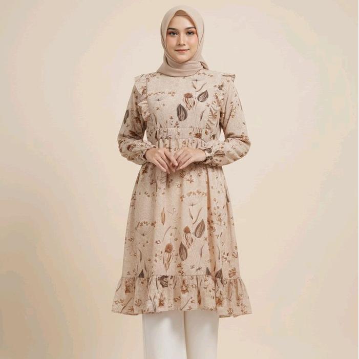 Naykamila Tunik Ceruty Babydoll Rempel Serut Samping Motif Bunga Untuk Kondangan Model Aline Tunik