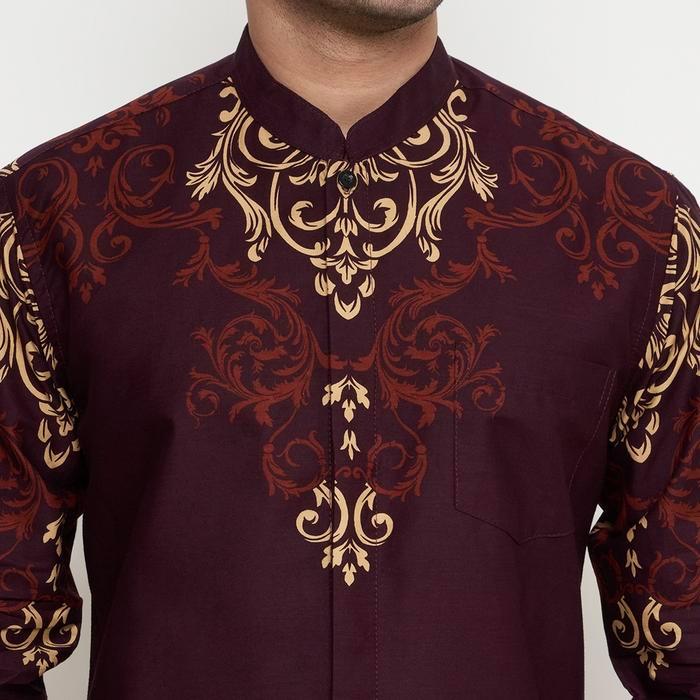 Baju Koko Muslim Kemeja Batik Pria Lengan Panjang Slim Fit Furing Ice Blue Biru Langit Hem Lebaran