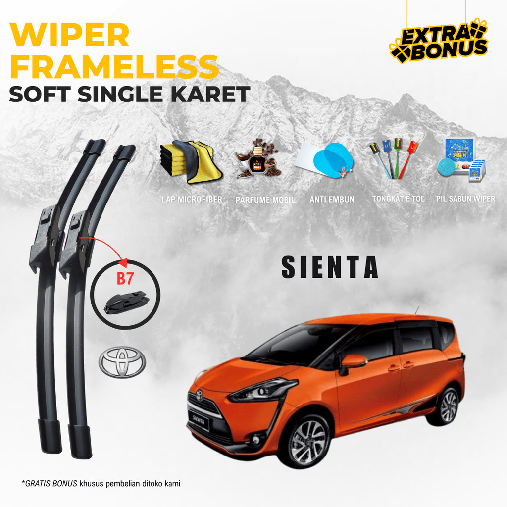 Wiper Toyota Sienta Frameless Kaca Depan Mobil Free 5 Bonus