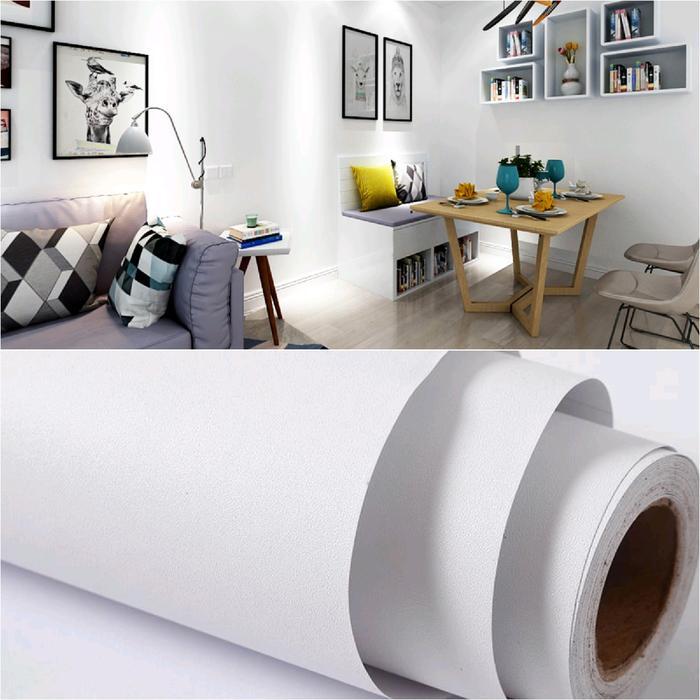 "New" Wallpaper Sticker Dinding Polos Serat Putih