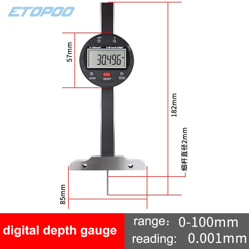 0-30mm/0-50mm/0-100mm Digital Depth Gauge Thin Rod Digital Dial Depth Gauge Dial Depth Gauge Base