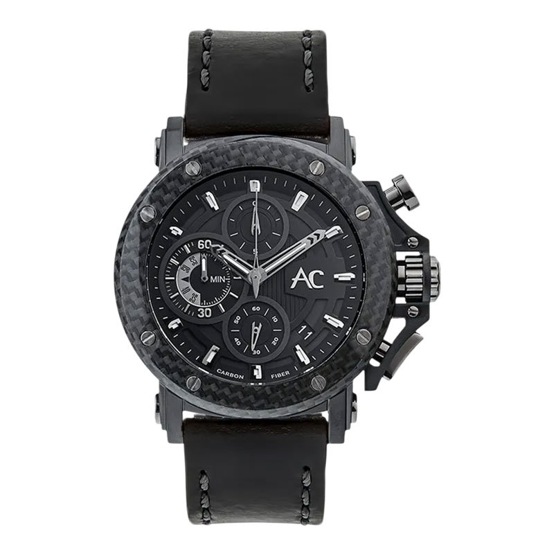 Jam Tangan Pria Alexandre Christie Chronograph AC 9205 MC LEPBA(GL) Carbon Edition Black Dial Black 