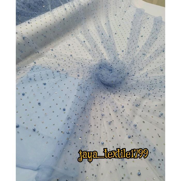 Kain Tile Tulle Swaroski mutiara harga per setengah meter