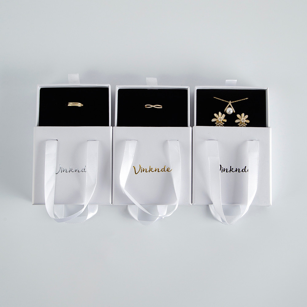 100 White Jewelry Box Portable Custom Logo DIY Drawer Knob Vintage Jewelry Packaging Necklace