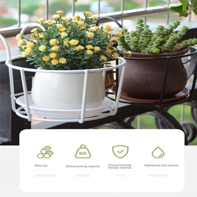 Balkon Bulat Pot Bunga Keranjang Pagar Besi Menggantung Tanaman Pot Bulat Rak Rak Penanam Berdiri Pe