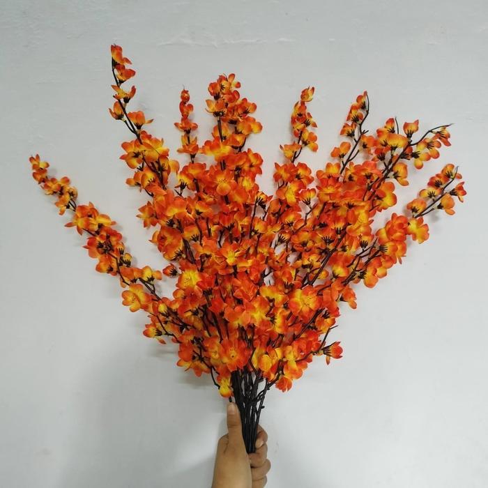 TERLARIS Bunga Sakura Orens Plastik Artificial untuk san Pajangan Dekorasi Properti Seserahan per