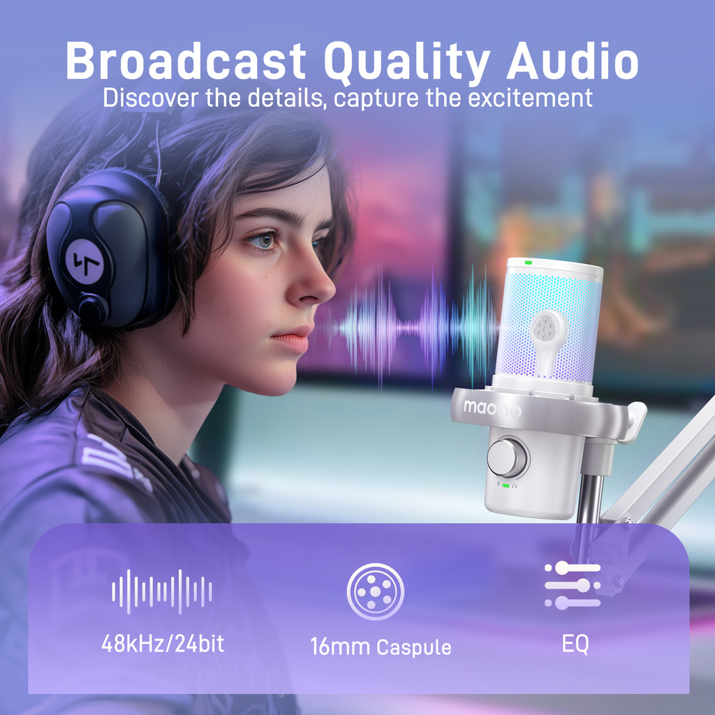 MAONO DM40 Wireless USB Microphone with AI Voice Changer Noise Reduction Condenser Mic for Gaming