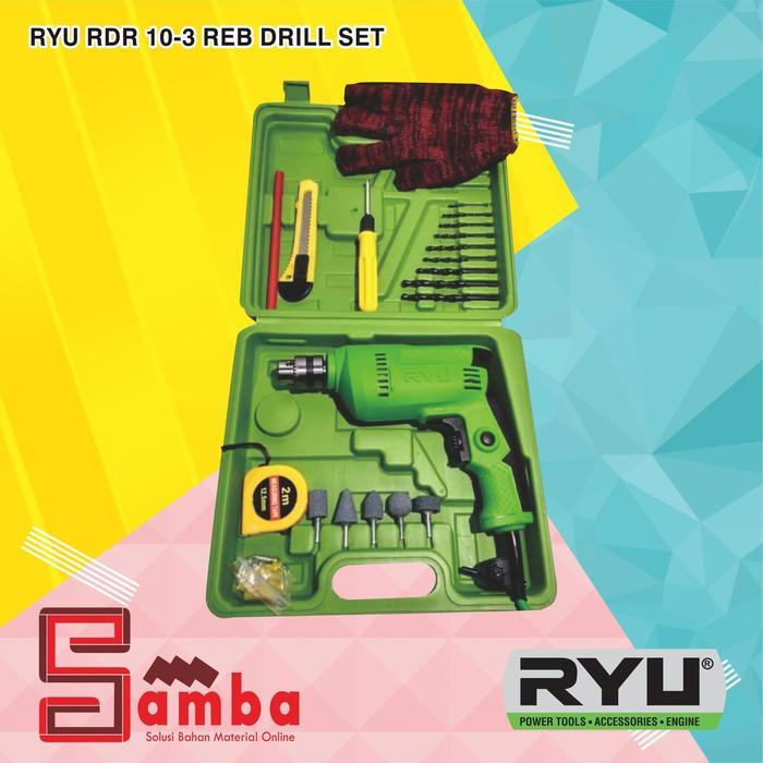 RYU RDR 10-3 REB MESIN BOR LISTRIK Drill Set / Bor SET 10 MM / BOR LISTRIK tangan 370 watt KOMPLIT