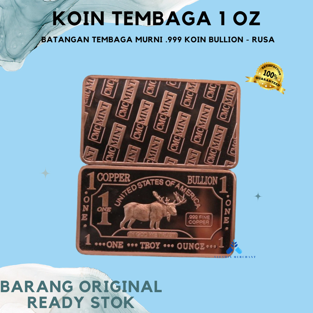 Koin Tembaga  1 Oz Batangan Tembaga Murni .999 Batangan Tembaga Halus Koin Bullion - Rusa