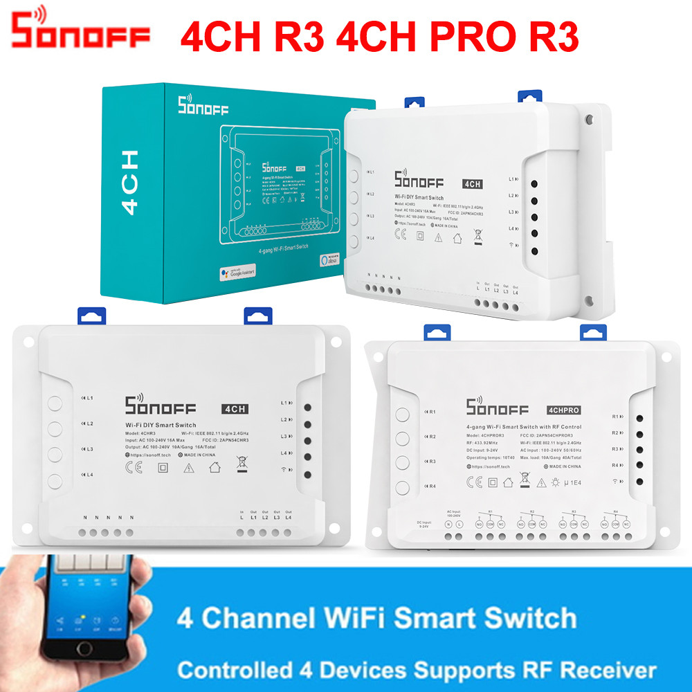 Sonoff 4CH R3 /4CH PRO R3 4 Gang Smart WIFI Switch 433MHZ Din Rail
