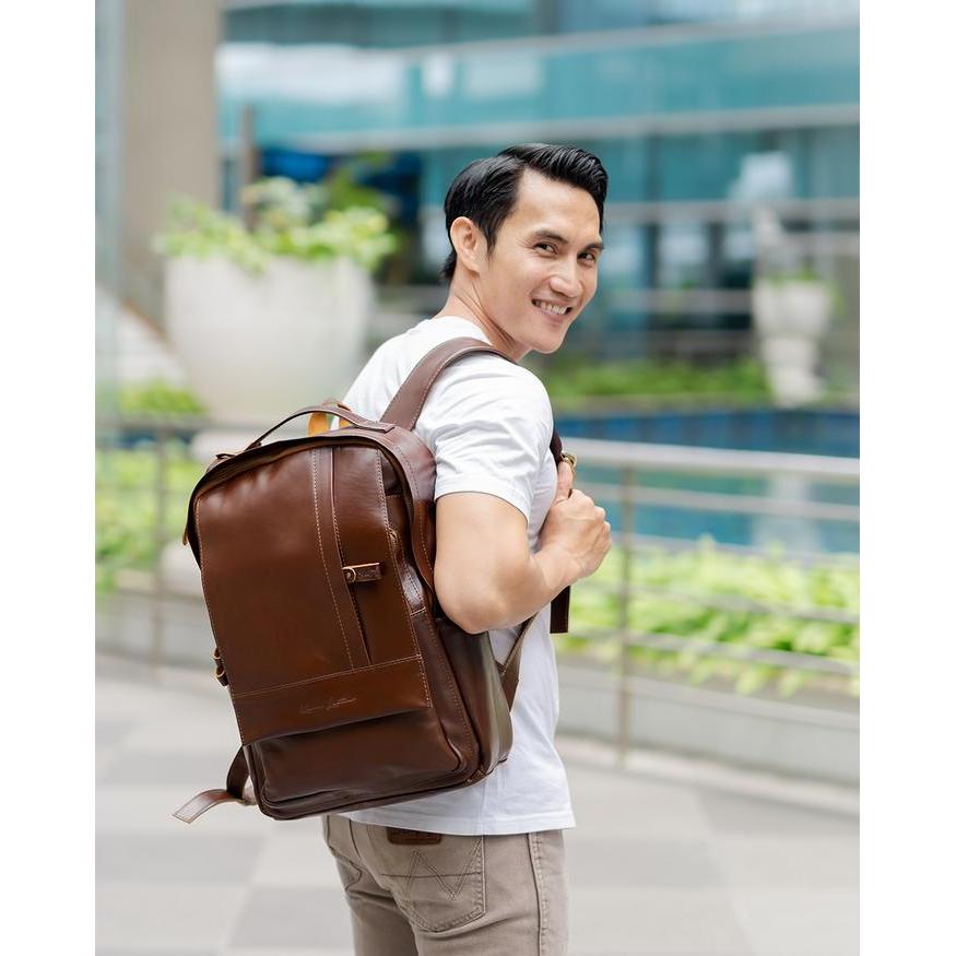 Kenes Leather Tas Ransel Pria Kulit Asli Backpack LOUISE - Free Grafir Nama Ready stok