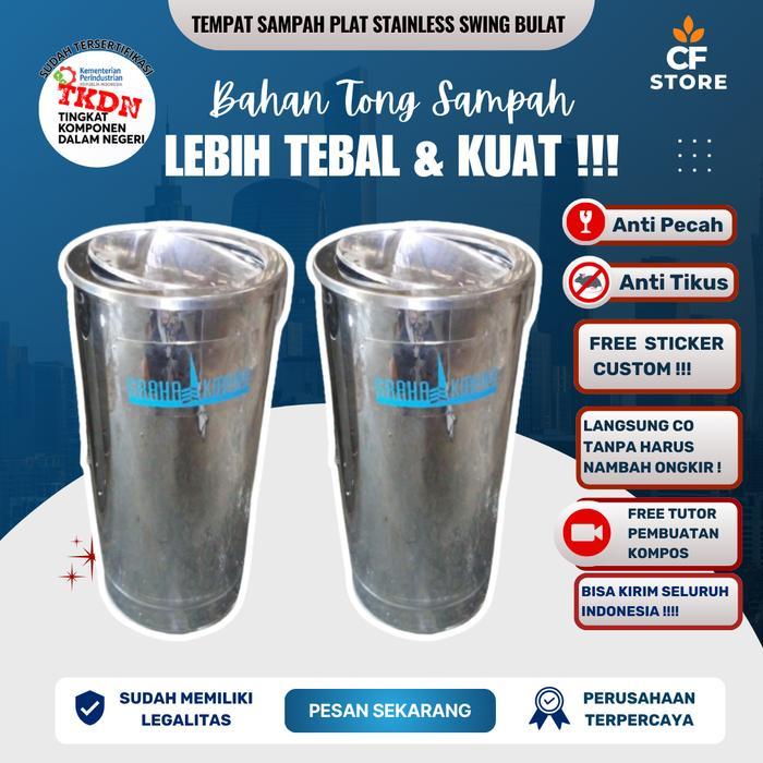 TONG TEMPAT SAMPAH STAINLESS BULAT TUTUP SWING, TEMPAT SAMPAH STAINLES