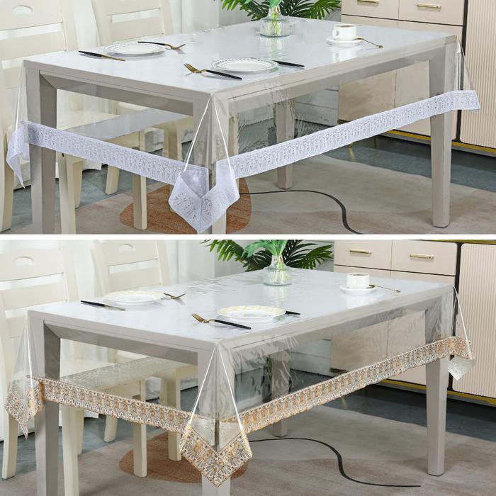 Taplak Meja Makan Transparan List Samping Alas Meja Bening Ruang Tamu PVC Tebal Anti Air Perlak Meja