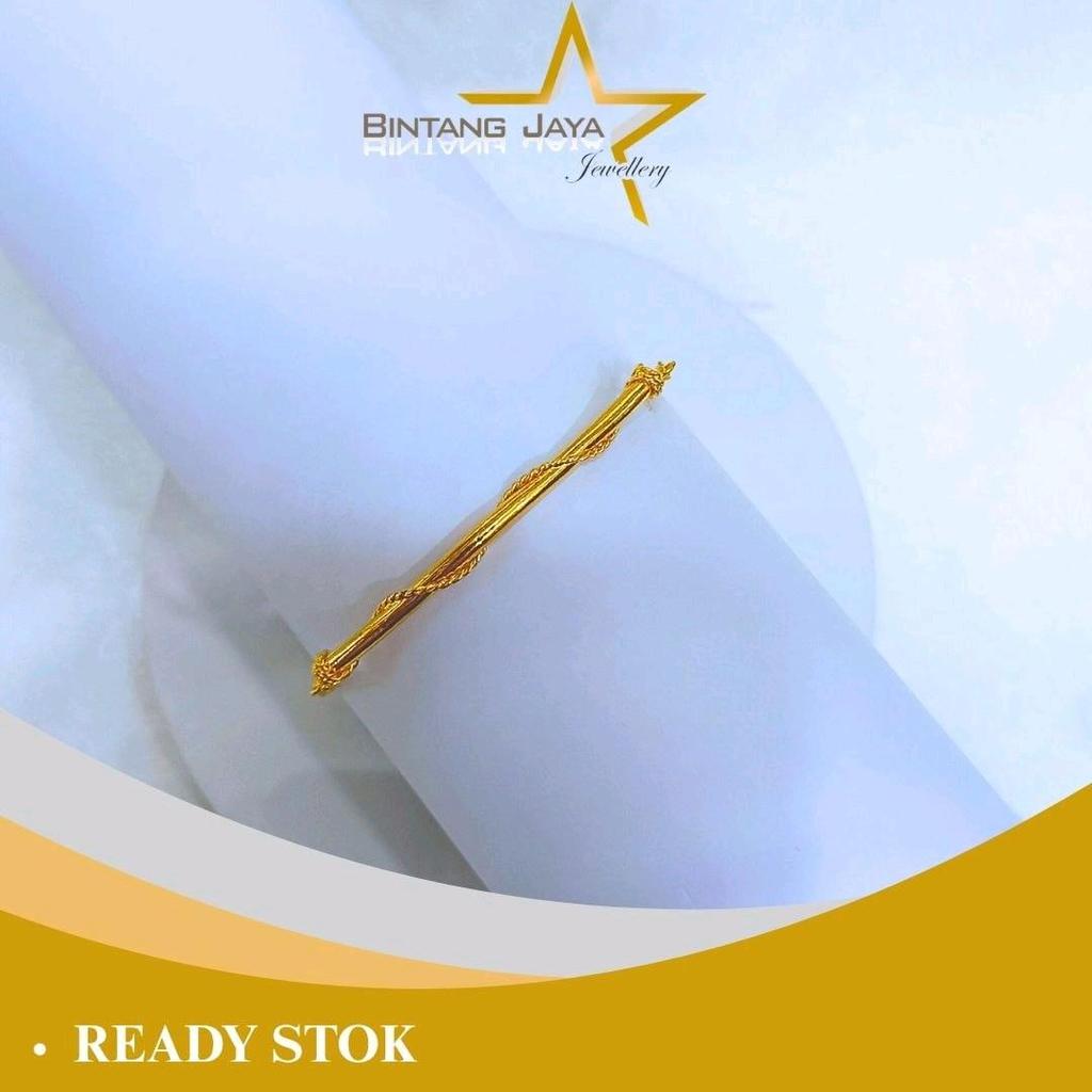 Gelang Emas LM Bambu Lilit Sebaris Love - Kadar LM99 - Berat 5,01gr - Size 17.8CM (MM)