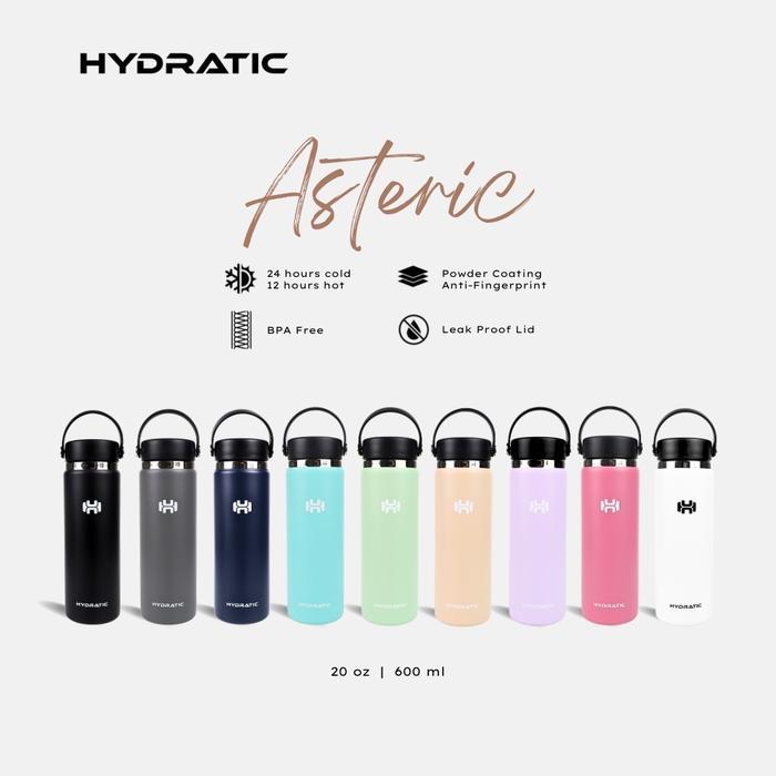 Tumbler Termos HYDRATIC ASTERIC 20oz / 600ml - Tahan Panas Dingin 12 - 24 jam - (2 TUTUP) Stainless