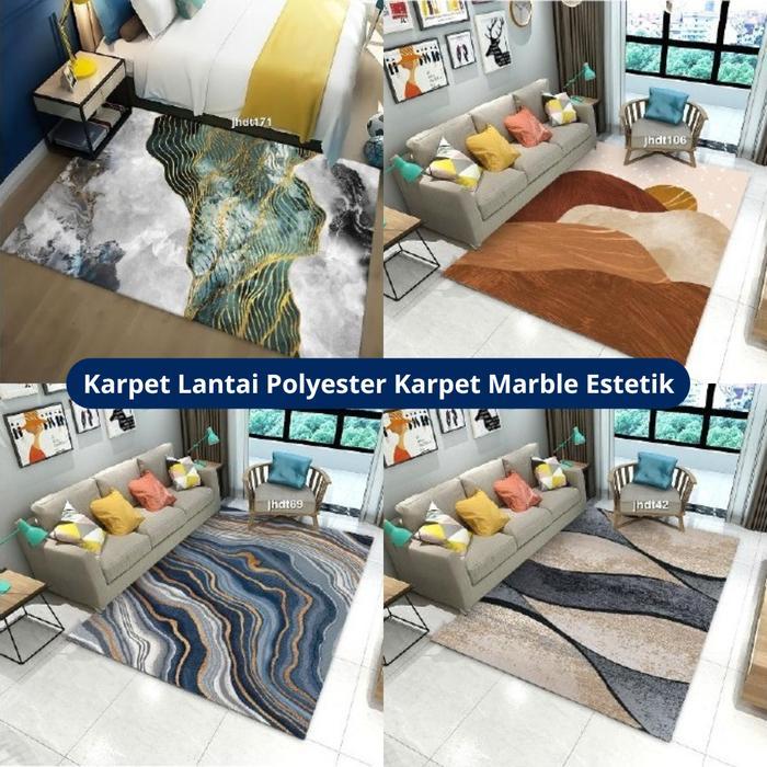 HL0587 Karpet Lantai Polyester Karpet Marble Estetik Karpet Permadani Karpet Pola Batu Ambal Karpet