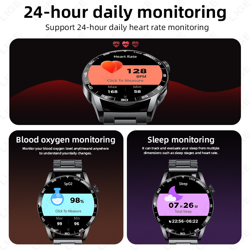 LIGE Outdoor Military Smartwatch Men Bluetooth Talking Smartwatch 1.38" HD Full Touch Heart Rate