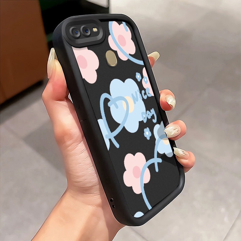 Casing Hp OPPO A7 OPPO A5s OPPO A12 OPPO A12S A11k Case Bunga biru muda Kasing silikon Cesing Bagus 