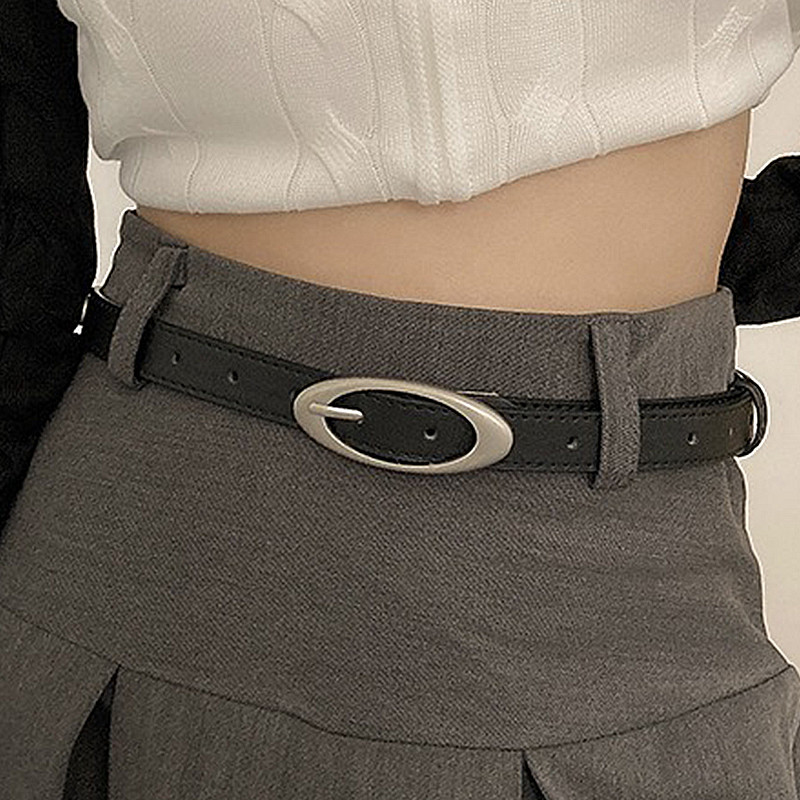 Vintage Women Fashion Pu Leather Waist Belt Vintage Y2K Gothic Buckle Metal Strap Jeans Trouser