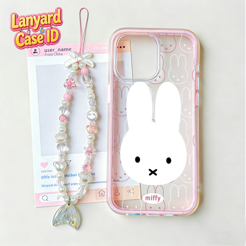 Kelinci Bertelinga Panjang Lanyard 2 In 1 Case Iphone 17 Pro Max 16 Pro Max 15 Pro 12 Pro 14 13 11 1