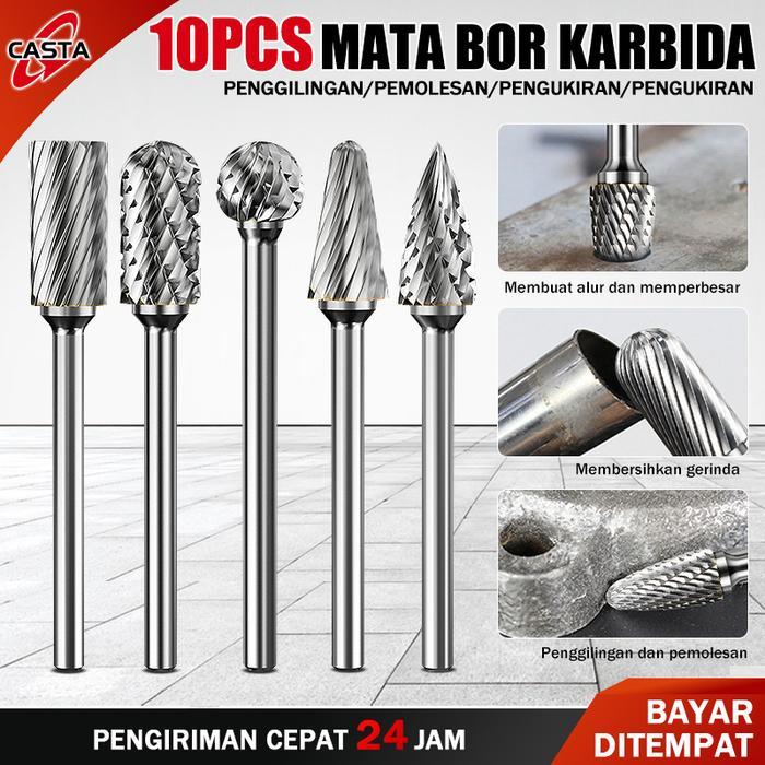 Casta Set 10 Pcs Mata Bor Mini Hss Ukir Kayu Mata Gerinda Tungsten Carbide, Kikir Kayu, Bor Mini