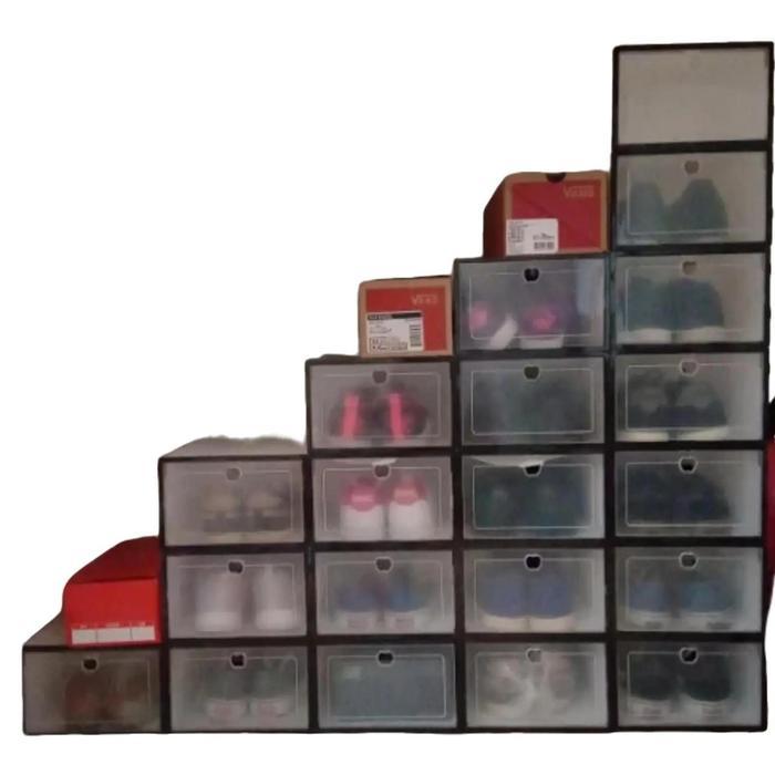 Rak Sepatu Tempat Sepatu Box Sepatu Lemari Plastik Aesthetic Rak Serbaguna Susun Rak Sepatu Tertutup