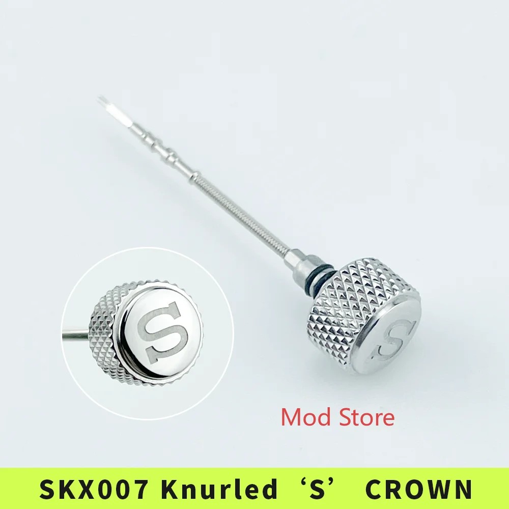 HOT SKX007/SKX007J1 Knurled Crown Signed 'S' Mod Parts Polished Finish For 7S26 NH35/36 NE15 4R36