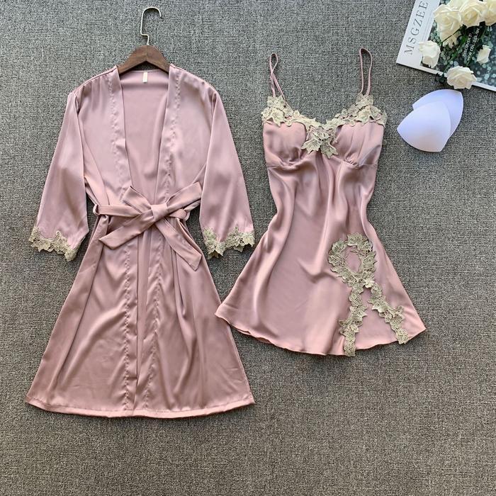 Bossexy-Kimono 2 in 1 silk premium 58015/seserahan/baju dinas Kimono Tidur Wanita Piyama Dress Satin