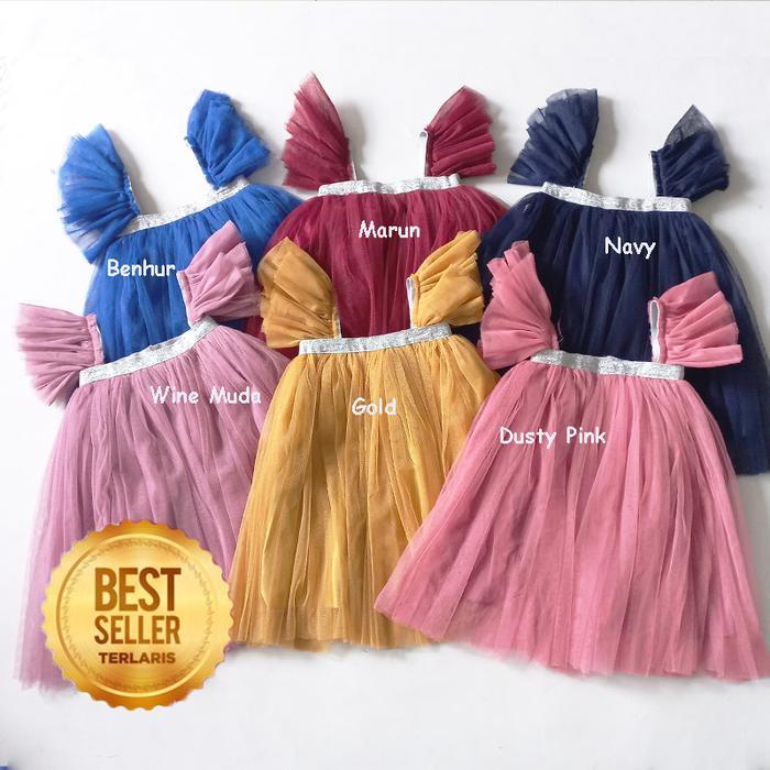 Gaun Bayi Putih 1 Tahun Tulle & Satin Dress Tutu Tile Harga Grosir Seller Fashion Kids Dress Pesta
