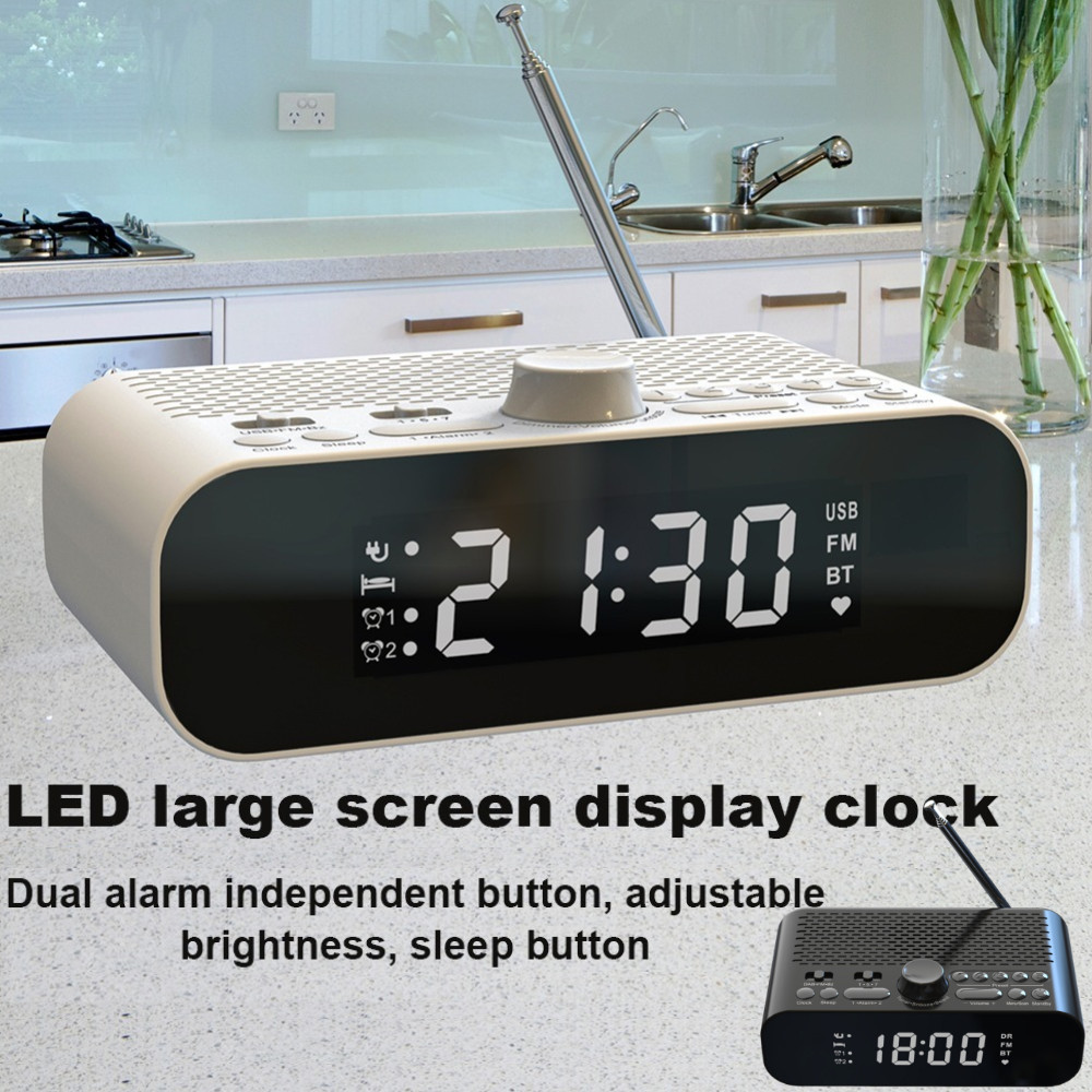 Digital Alarm Clock Radio Portable FM Radio LED Display Digital Radio Bluetooth 5.0 Speaker with