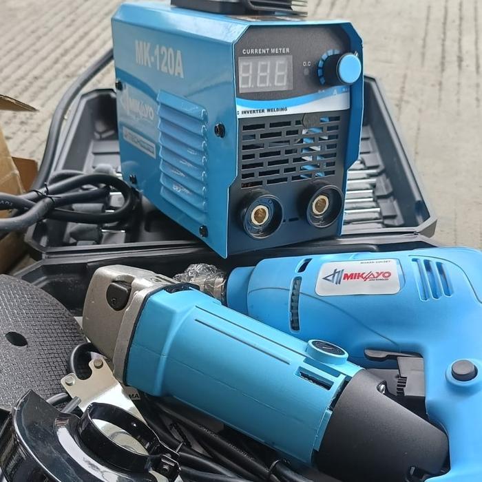 N3W Paket Hemat 3 Item Mesin Bor Gerinda Set Cover dengan Mesin Las Mikayo 450Watt
