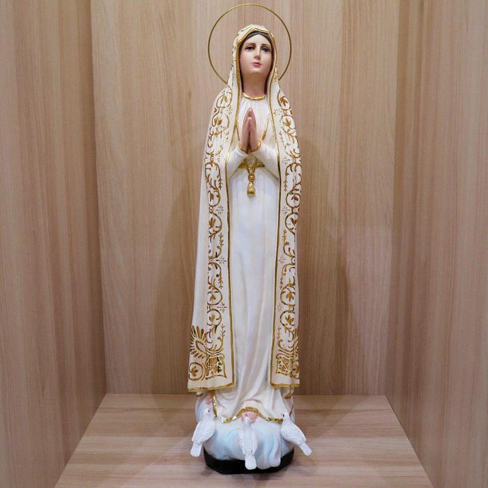 Patung Rohani Katolik Bunda Maria Fatima Kualitas Mahkota Aura Pajangan Goa Maria 60Cm