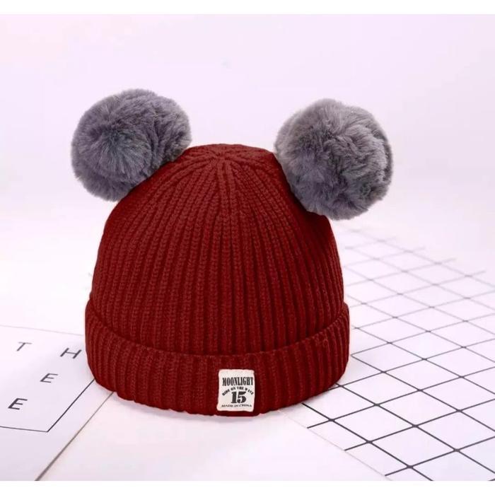 topi kupluk pompom moonlight rajut premium / kupluK bayi laki-laki / perempuan usia1 bulan - 3 tahun