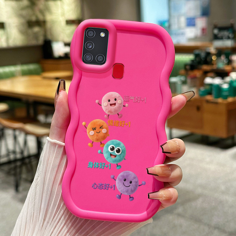 Casing Untuk Samsung A21s Case Casing tas emosi bulu pola HP Cesing lunak Silikon Softcase Macaron K