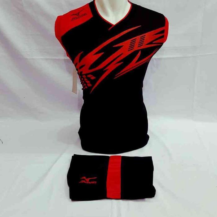 ASLI Baju Voli Singlet Mizuno Hitam Merah Terbaru READY STOCK