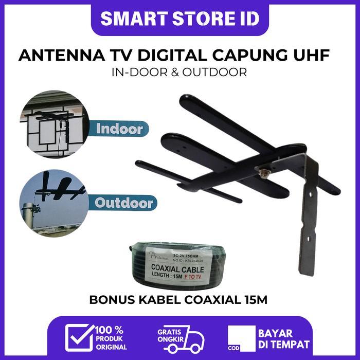 Antena Tv Digital Uhf Tanaka Capung - Indoor & Outdoor, Cocok Untuk Tv Digital + Bonus Kabel 15M