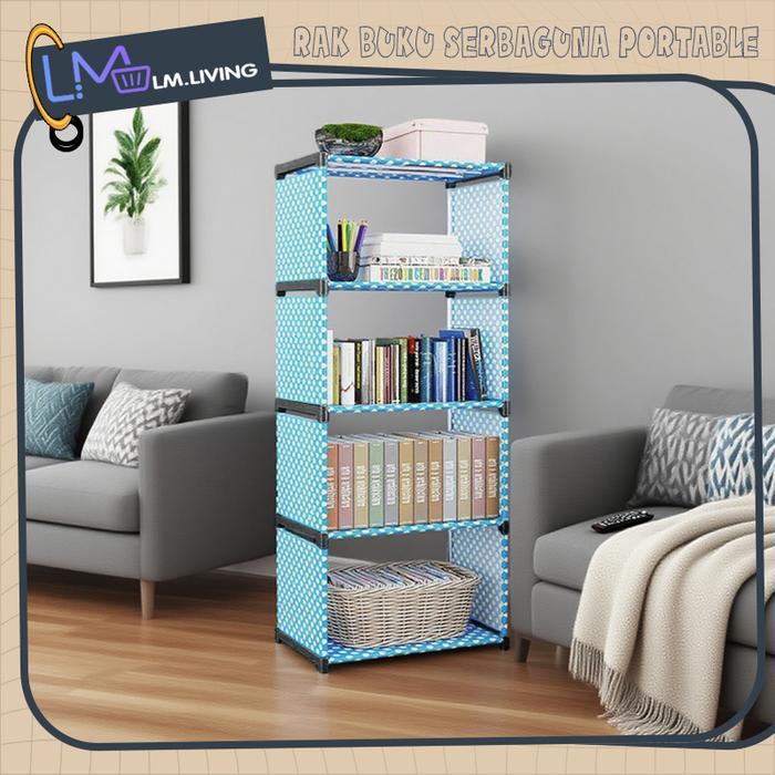 LM Rak Buku Minimalis & Rak Penyimpanan Serbaguna Rak 5 Susun Anti Debu dengan Penutup untuk Ruang
