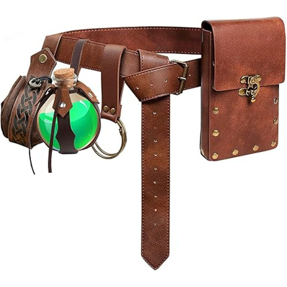 Renaissance Accessories 6Pcs Medieval Pirate Leather Belt Pouch Cork Potion Belt Halloween Cosplay