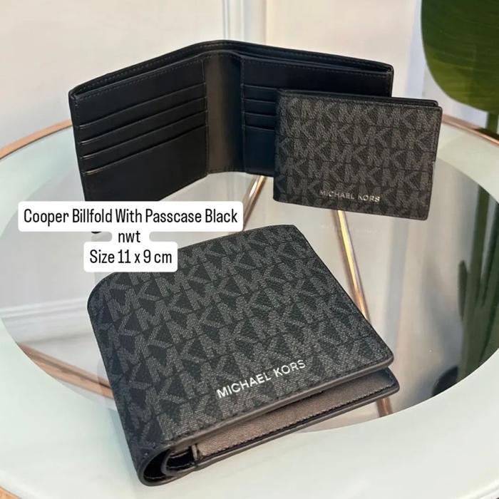TERLARIS Michael Kors Dompet Pria Cooper Billfold With Passcase Black Nwt Size 11 x 9 cm Original