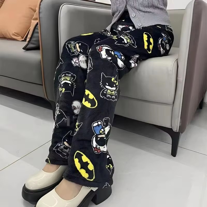 New Sanrio Y2K Autumn Batman Pajama Pants Cartoon Hip Hop Ladies Warm Casual Flannel Cute Pants