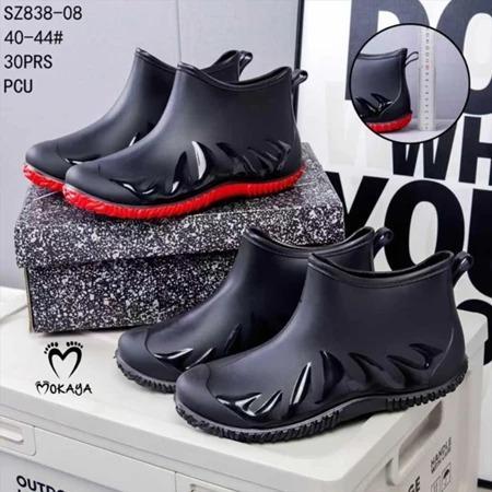 Mokaya Sepatu BOOTS Pria Karet Pendek Hujan Motif Corak Garis Hitam Anti Slip Anti Air Super Keren