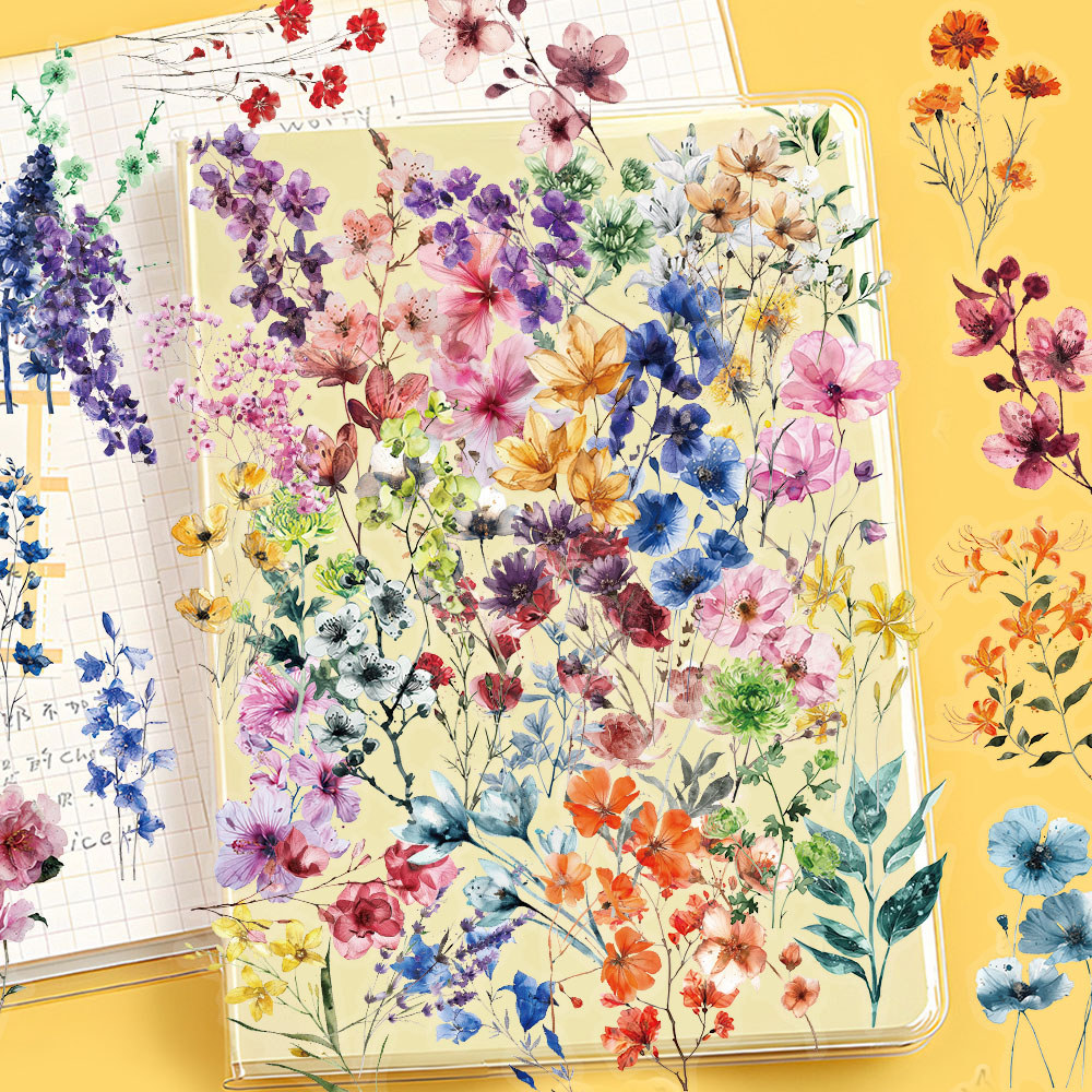50Pcs Ink Flower Sticker Pack Waterproof Transparent Pet Brochure Flower Material Decorat Guitar