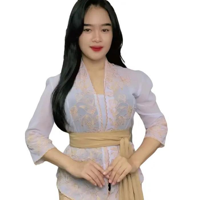 Atasan Kebaya Bordir Lengan 7/8 Warna Putih Wanita Dewasa, Kebaya Encimi