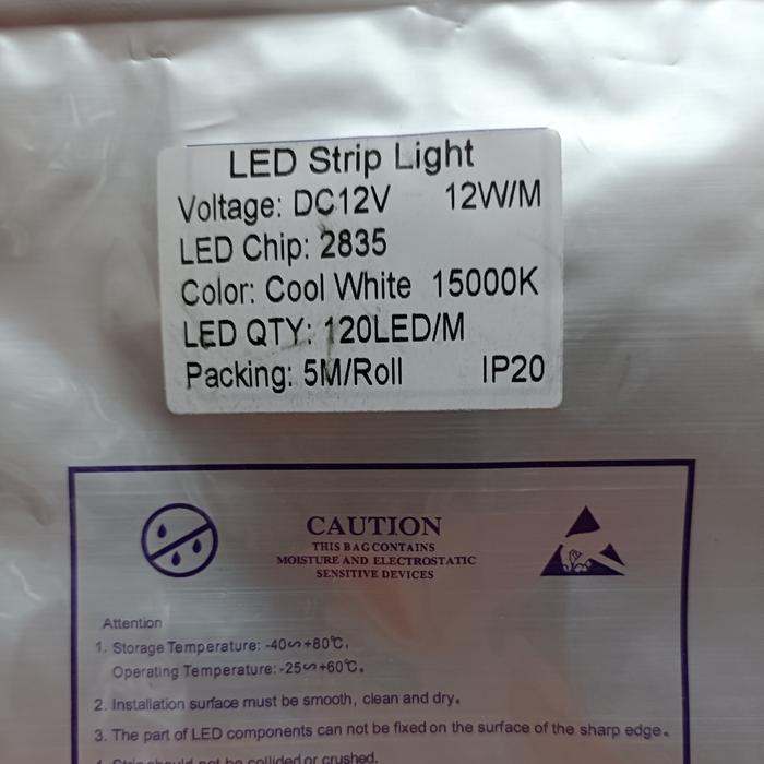 LAMPU LED STRIP MATA RAPAT 120LED/M DC12V 12WATT/M 5M/ROL COOL WHITE